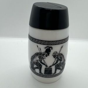 Vintage Mcm Grecian Milk Glass Sugar Pour Container White And Black